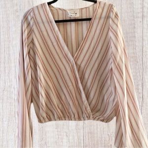 Sadie & Sage Striped Bell Sleeve Wrap Blouse